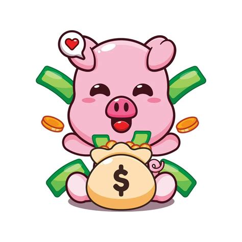 cute pig with money bag cartoon vector illustration. 25561739 Vector Art at Vecteezy