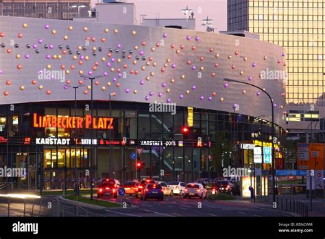 Limbecker Platz shopping center, completed in 2009, Essen city centre, illuminated facade on ...