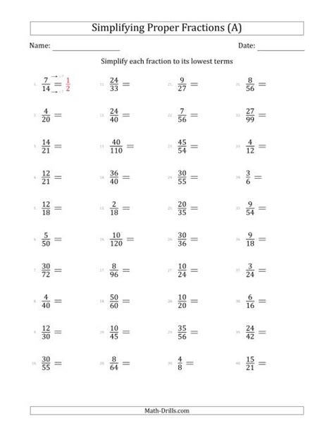 Reducing Fractions Test