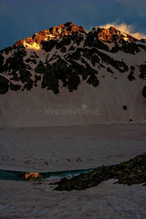 Mountain Snowy Peak Illuminated by the Setting Sun Stock Photo - Image of cherkessia, great ...