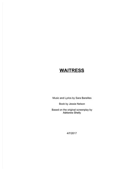 Waitress The Musical - Full Script and lyrics - WAITRESSWAITRESS Music ...