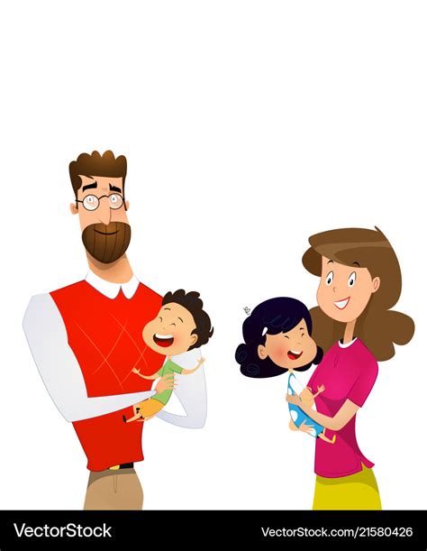 Cartoon family with children mother and father Vector Image