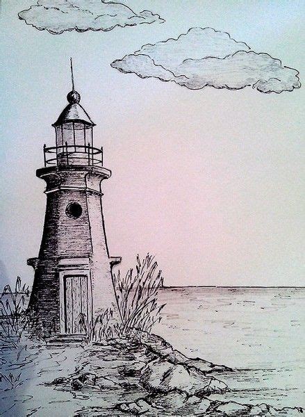 Lighthouse in Dunes | Landscape drawings, Landscape pencil drawings, Lighthouse drawing