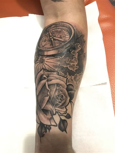 Compass And Rose Tattoo - My new quarter sleeve rose and compass tattoo ...