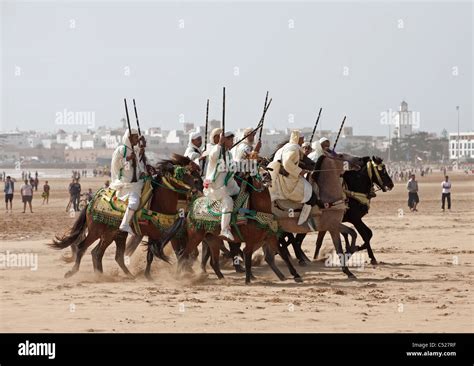 Fantasia on the beach in Essaouira during the music festival, The ...