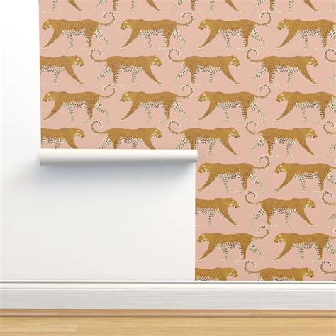 Leopards in pink - large Wallpaper | Spoonflower