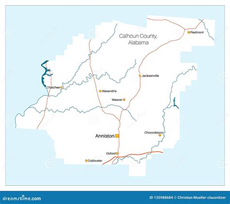 Large Map of Calhoun County in Alabama Stock Vector - Illustration of geography, blue: 135988684