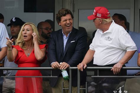 Donald Trump, Marjorie Taylor Greene, Tucker Carlson attend LIV Golf ...