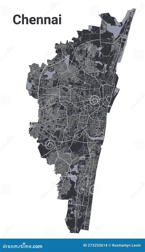 Chennai Map. Detailed Black Map of Chennai City Poster with Roads ...