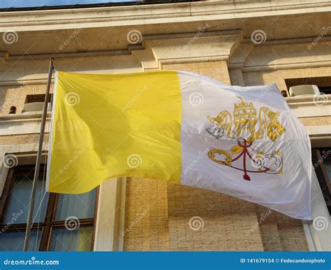 Yellow and White Flag of the Vatican State with the Symbol of Th Stock ...