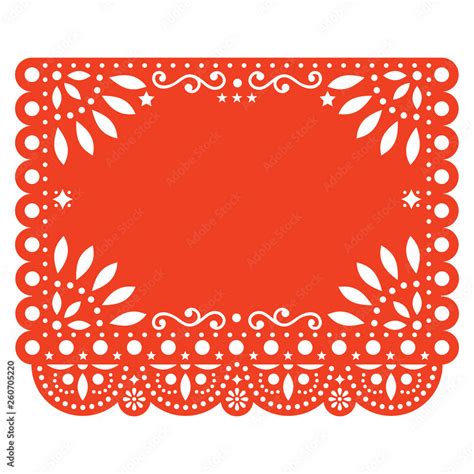 Papel Picado vector floral template design with abstract shapes, Mexican paper decorations ...