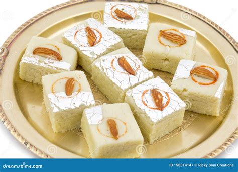 Indian Sweet Food Badam Barfi on White Background Stock Image - Image ...