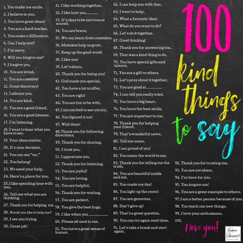 100 Kind Things to say to your children, family and friend. #kindness #words #encouragement # ...