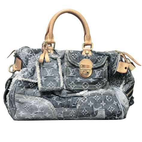 authentic Louis Vuitton Denim Patchwork Speedy 30 Bag Purse Gray