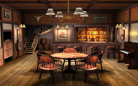 Saloon Interior, poker table, bar, interior, booze, piano, saloon, cool ...