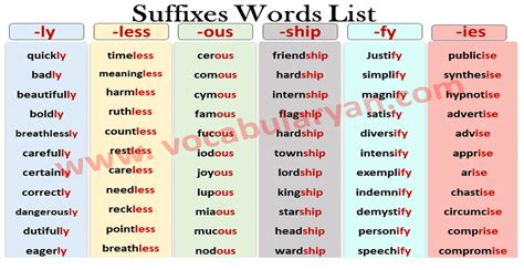 100 Suffix Words List with Meanings and Examples – VocabularyAN