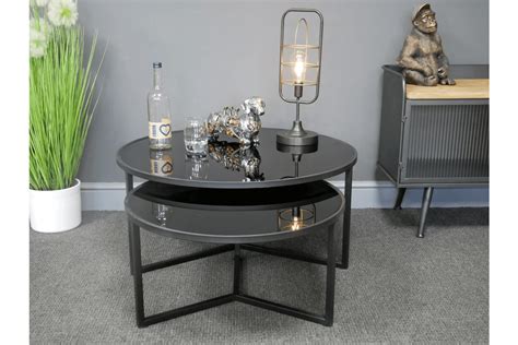 Crossleg Set of 2 Black Glass Coffee Table - Copperwood Home