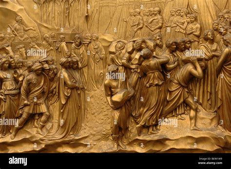 Bronze Doors with Relief Sculptures by Lorenzo Ghiberti, Florence Stock ...