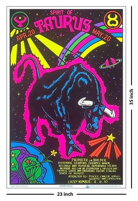 Taurus Zodiac Sign Blacklight Poster - 23" x 35"