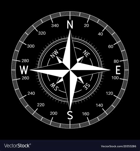Compass white on black background Royalty Free Vector Image