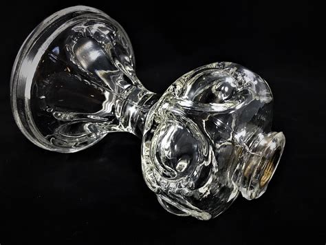 Set of 2 Clear Glass Ruffled Bullseye Lamps - Vintage Oil Lamps - Bulls Eye Pattern