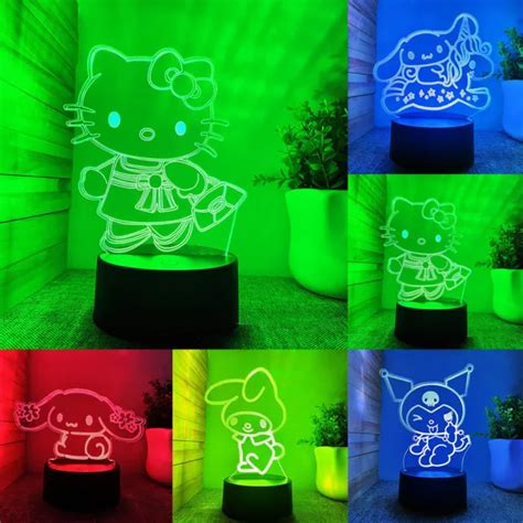 3D ILLUSION CINNAMOROLL Kuromi Melody Hello Kitty LED Night Light Desk ...