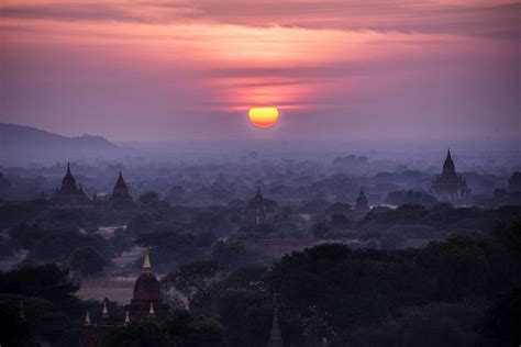 landscape, Nature, Sunrise, Mist, Clouds, Sky, Temple, Buddhism, Trees ...