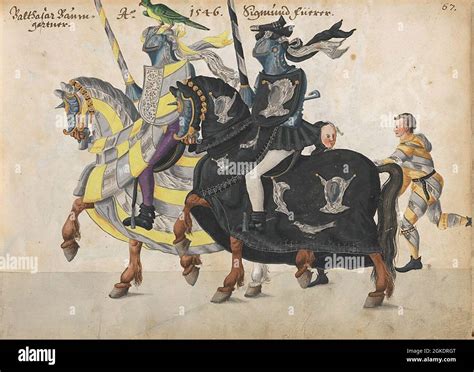 Vintage medieval art with Knights and Jousting parade painting ...