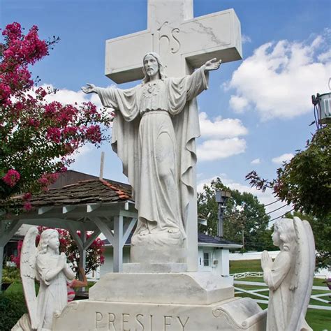 Outdoor Large White Marble Jesus Sculpture with Big Cross Sculpture Kneeling Praying Angel ...