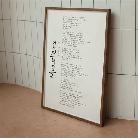 Monsters by James Blunt Lyrics Poster James Blunt Monsters Print Gift ...