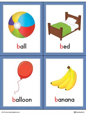 *FREE* Letter B Words and Pictures Printable Cards: Ball, Bed, Balloon, Banana (Color ...