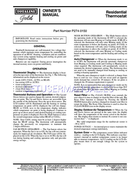 Totaline Thermostat P274 Wiring Diagram