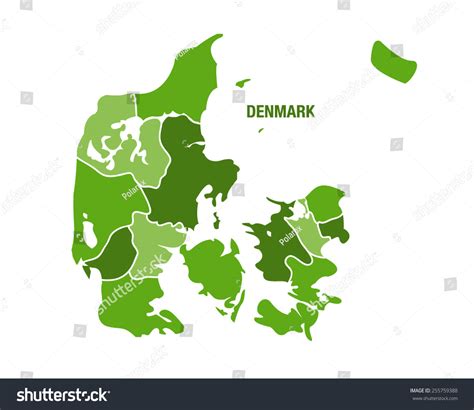 Denmark Map With Regions Stock Vector Illustration 255759388 : Shutterstock