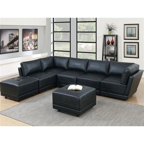 Venetian Worldwide 7-Piece Black Bonded Leatherette Modular Sectional ...