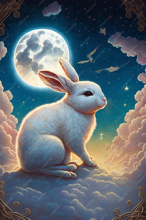 Premium Photo | White rabbit sitting in front of a full moon generative ai