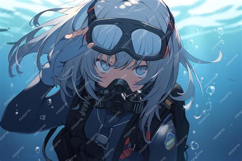 Premium AI Image | Anime girl in a diving suit with a mask on her head