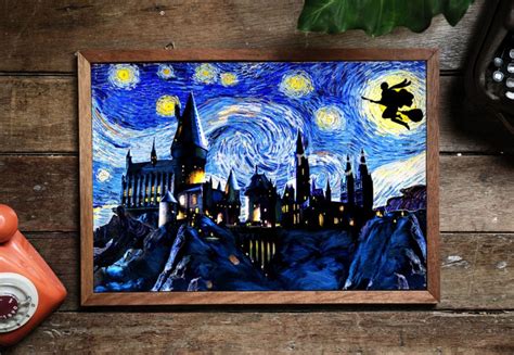 Harry Potter Hogwarts castle art print on canvas, Hogwarts starry night ...