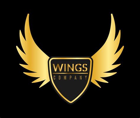 Golden wing logo. Eagle or angel flying wings with gold shield, sport ...