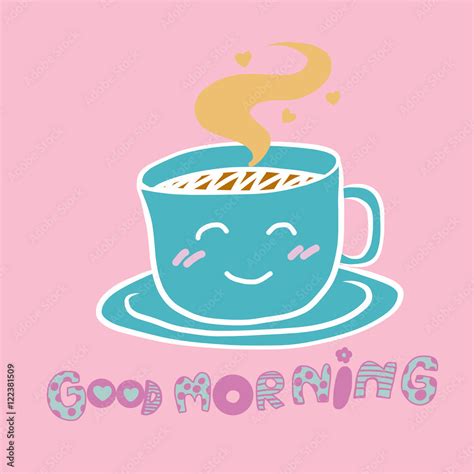 Cute good morning coffee cup cartoon illustration Stock Vector | Adobe ...