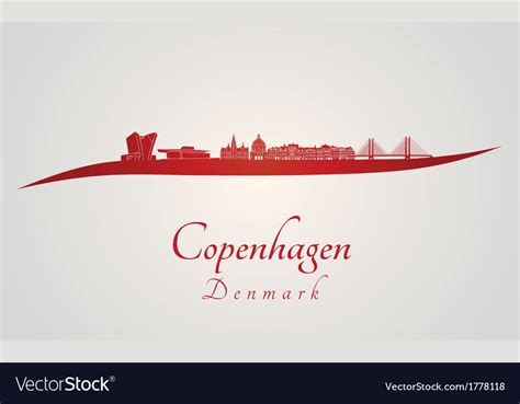 Copenhagen skyline in red Royalty Free Vector Image