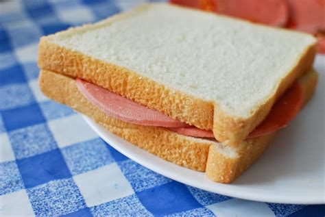 White Bread Bologna Ham Sandwich Stock Image - Image of brunch, buffet: 18096071