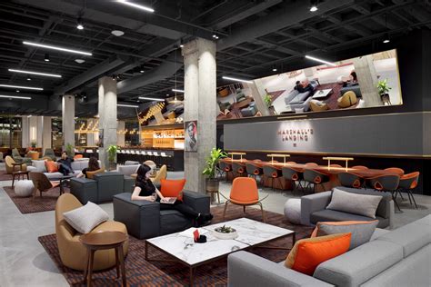 New lobby and social hub by A+I opens in Chicago Merchandise Mart Cafe ...