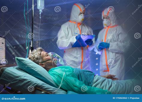 Infected Patient In Quarantine Lying In Bed In Hospital, Coronavirus Concept. Stock Photo ...