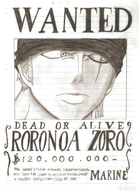 WANTED POSTER Roronoa Zoro by UzumakiKaila on DeviantArt