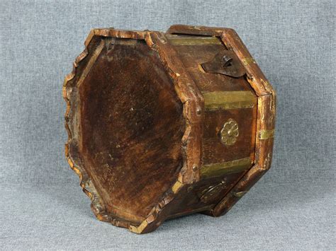 Antique Indian Wooden Box with Brass Details