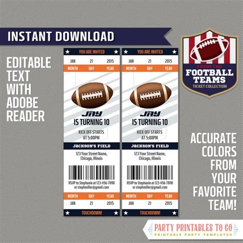 Chicago Bears Football Ticket Invitation Template (Orange and Navy ...