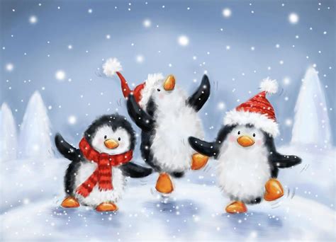 Three Penguins by Makiko | Christmas art, Christmas paintings, Christmas animals