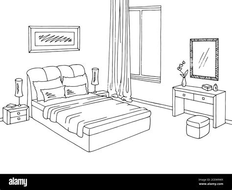 Bedroom graphic black white interior sketch illustration vector Stock Vector Image & Art - Alamy