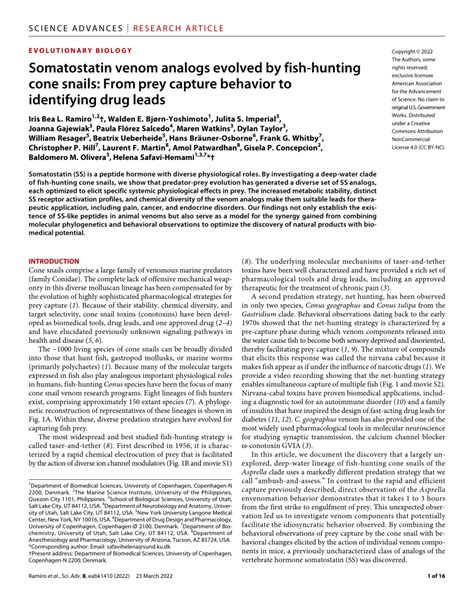 (PDF) Somatostatin venom analogs evolved by fish-hunting cone snails: From prey capture behavior ...