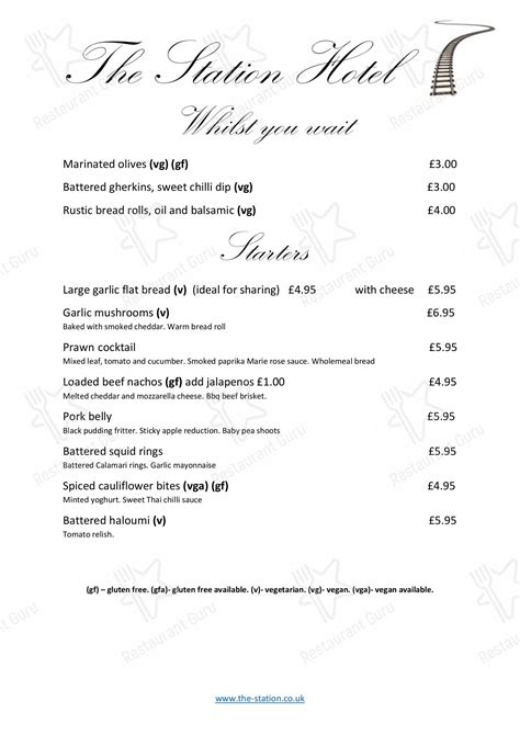 Menu at Station Hotel restaurant, Patrington